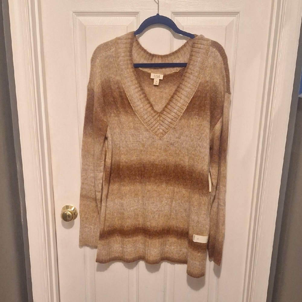 Ana Tan and Brown V-Neck Sweater**